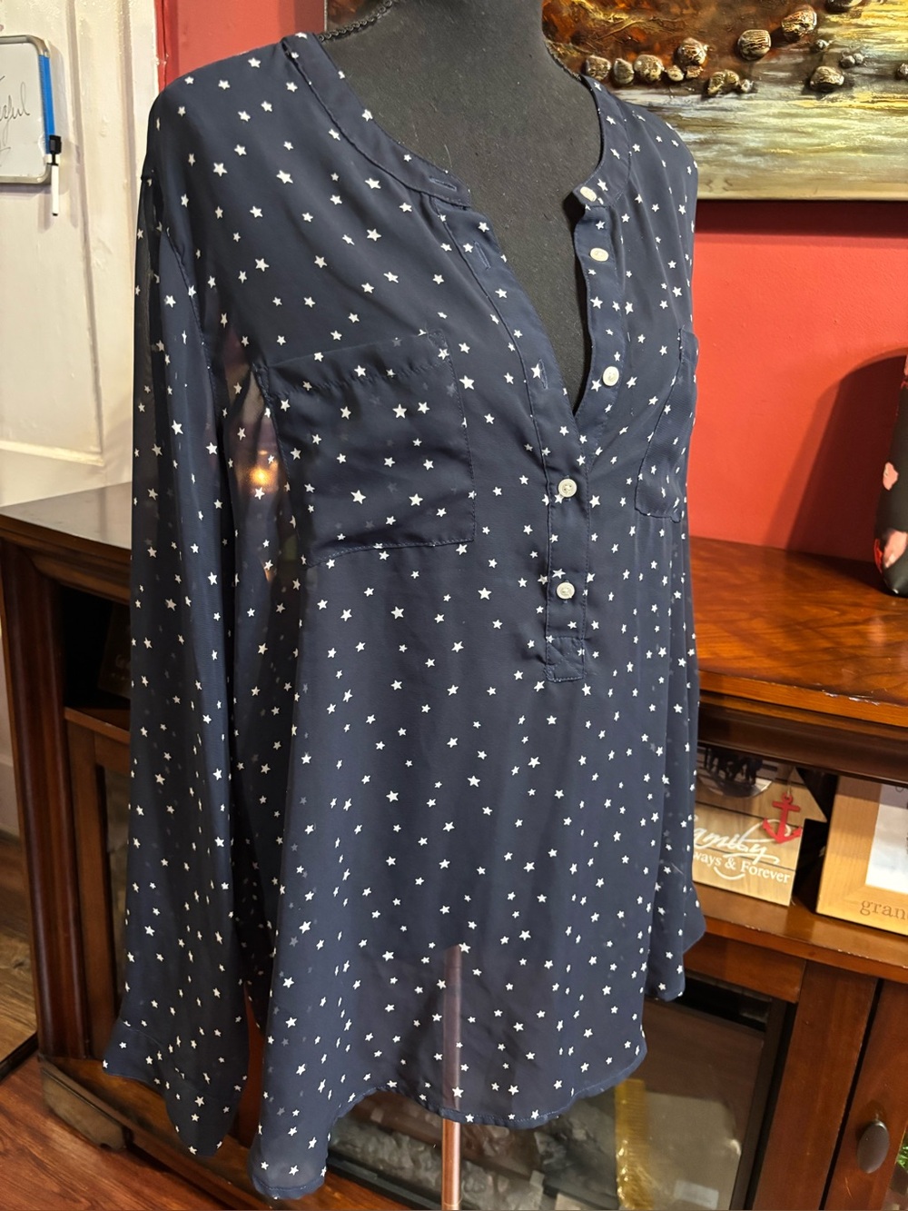 Old Navy Sheer Top with little White Stars.